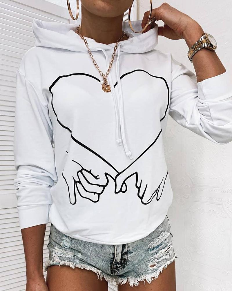 

Heart Slogan Print Casual Hooded Top, White