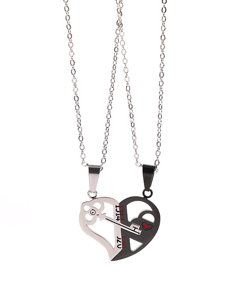 

Valentine's Day Key to Love Matching Half Heart Necklace, Black