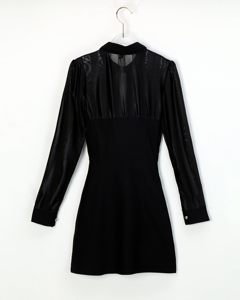 sheer mesh & stripes keyhole front bodycon dress