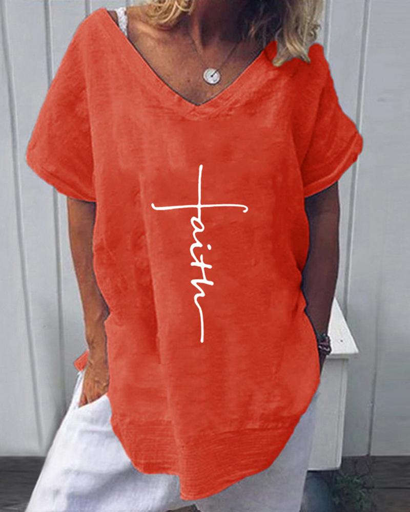 

Handwriting V Neck T-Shirt, Red