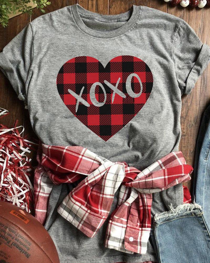 

Letter Heart Print Short Sleeve T-shirt, Style5