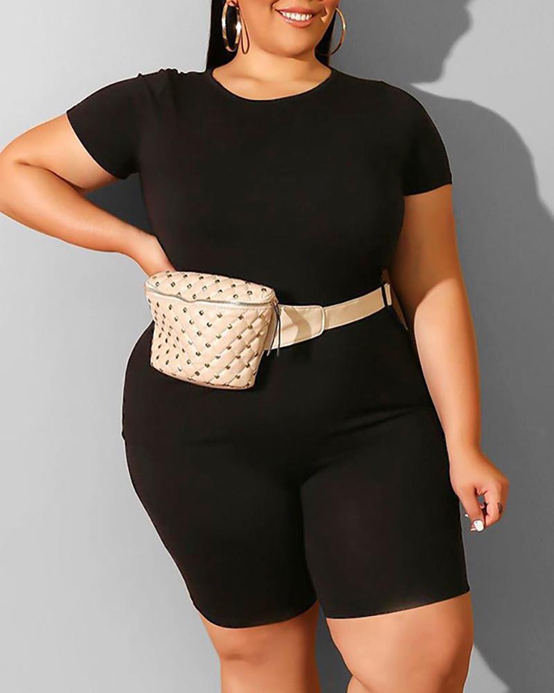 

Solid Round Neck Top & Shorts Set, Black