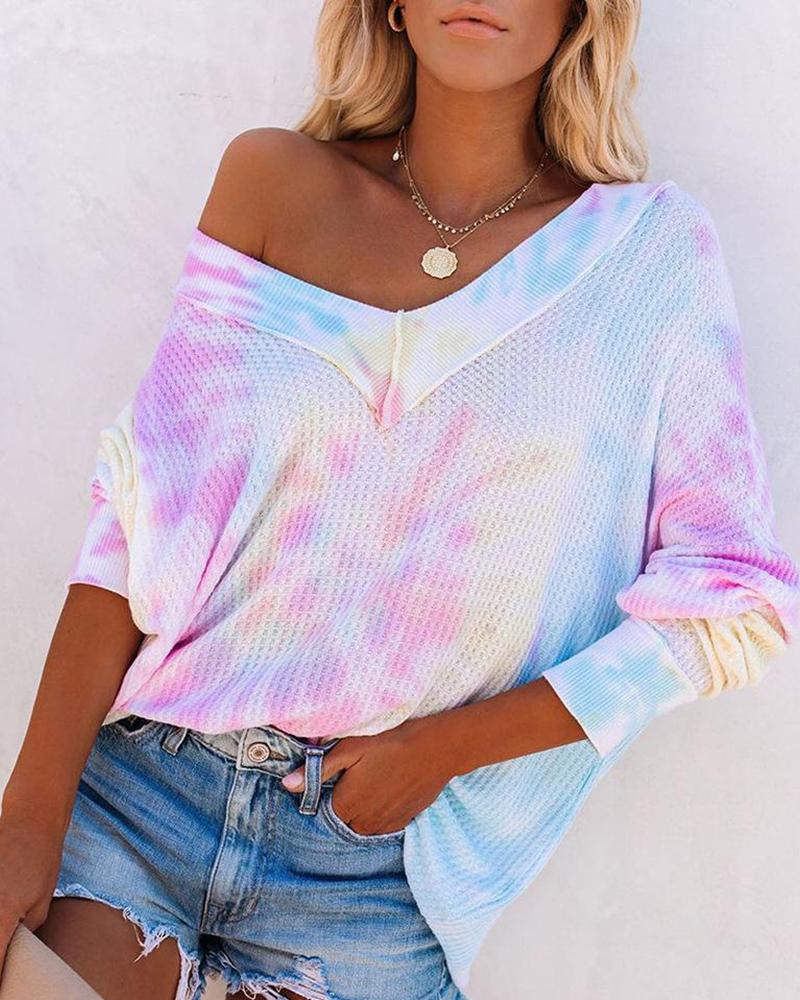 

Tie Dye Print Batwing Sleeve Casual Sweatshirt, Pink