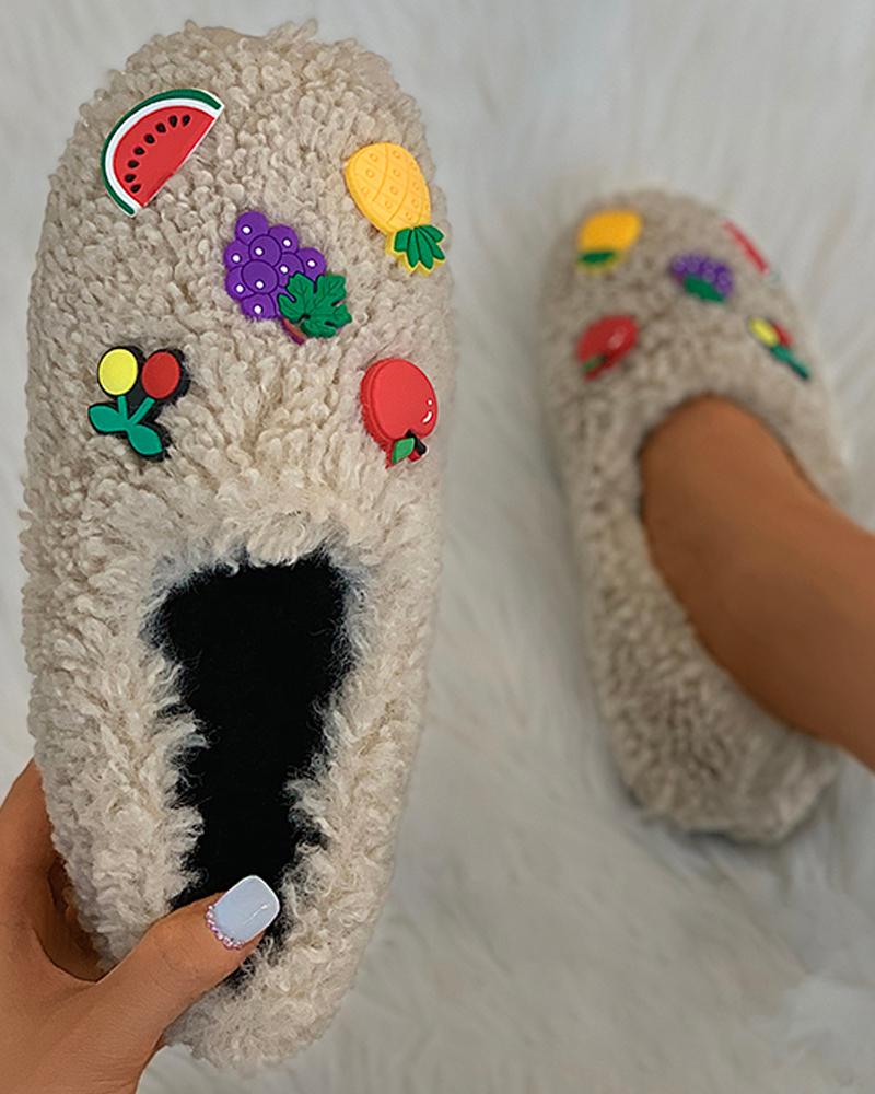 

Fruit Pattern Fluffy Shoes, Khaki