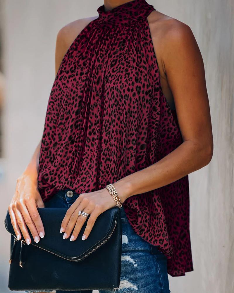 

Cheetah Print Halter Sleeveless Top, Wine red