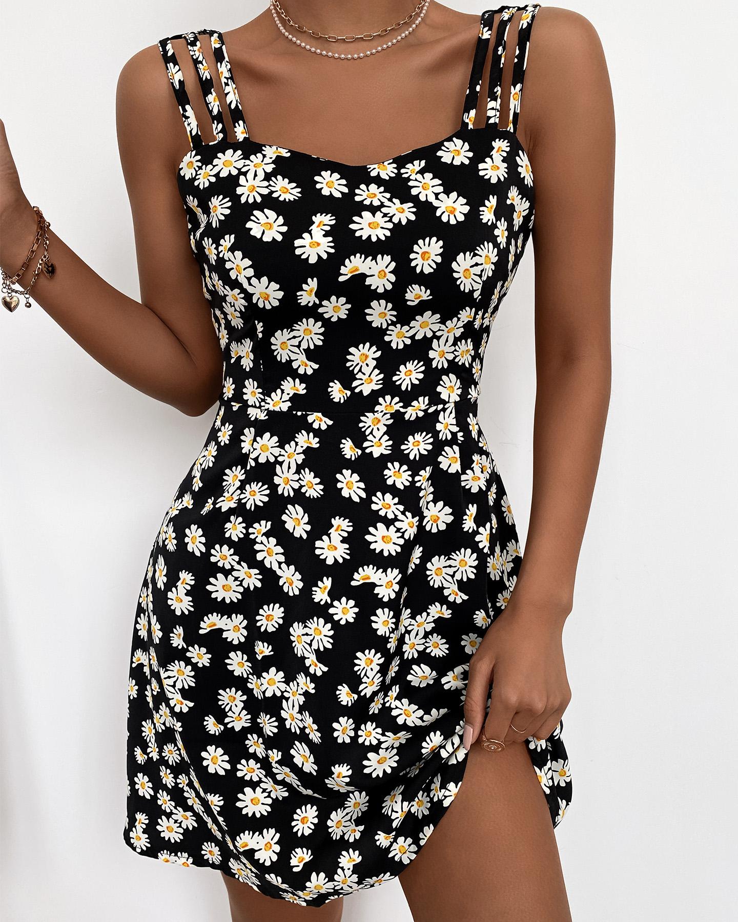 

Floral Multi Strap Cami Dress, Black