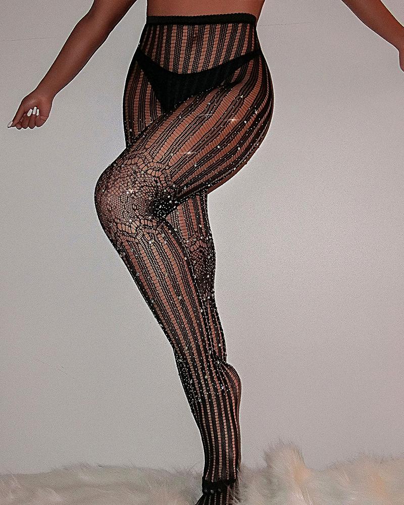 

Fishnet Mesh Studded Stockings, Black