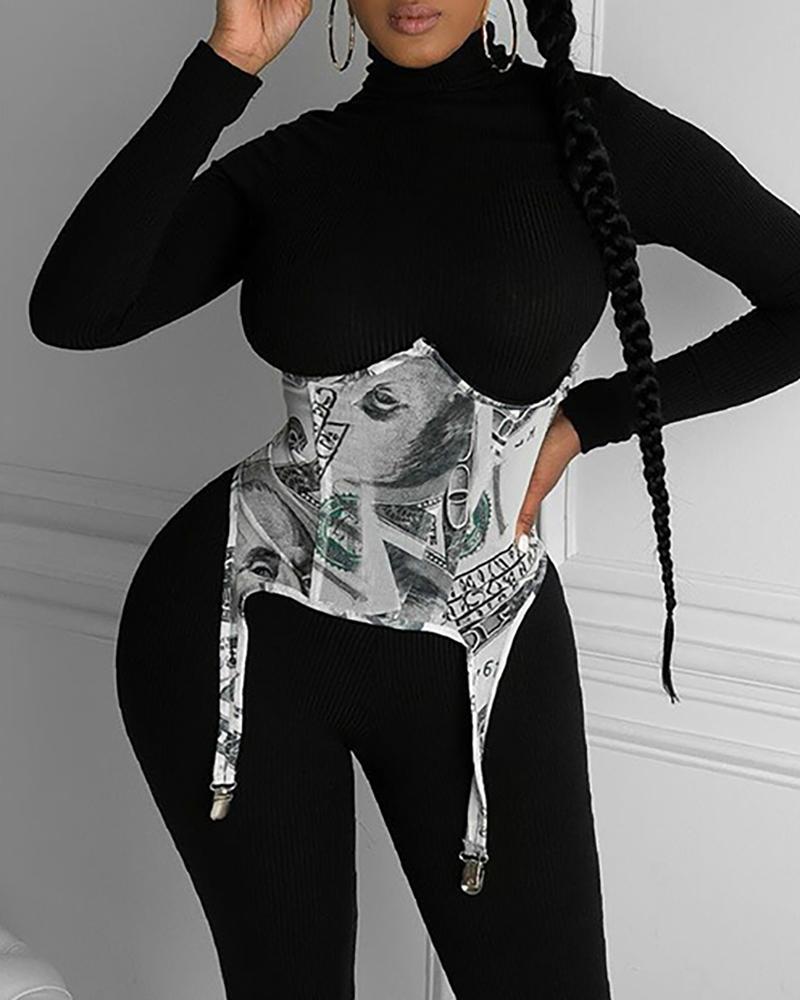 

Dollar Print Tie Detail Corset, Gray