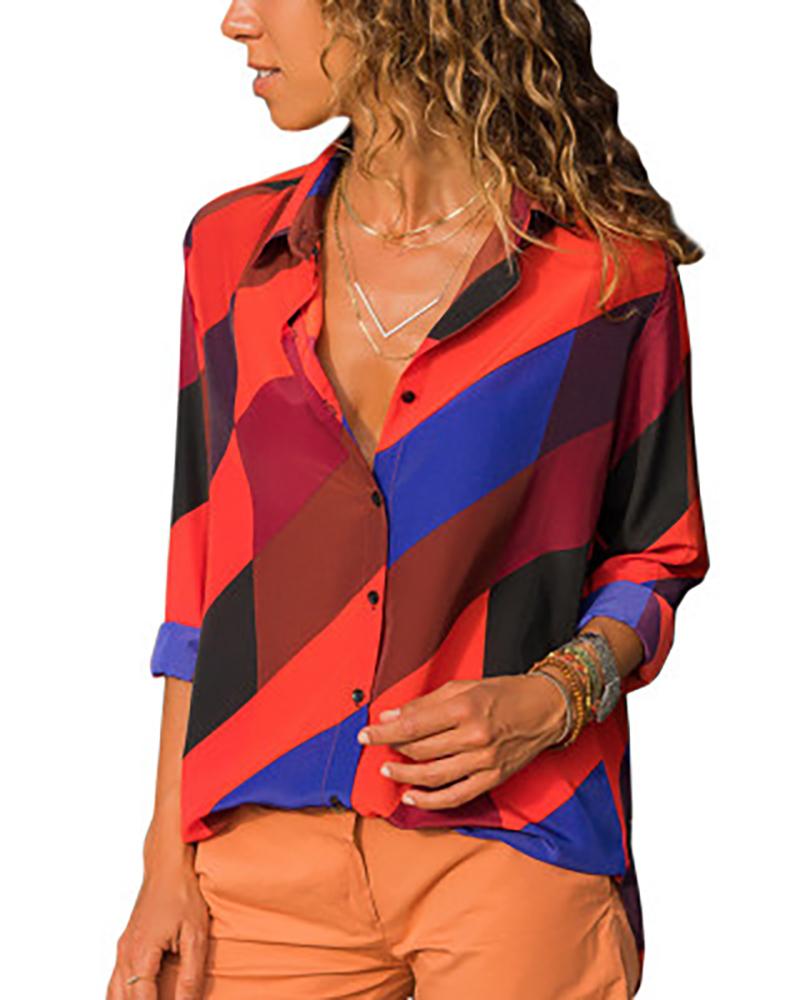 

Contrast Color Stripes Long Sleeve Casual Shirt, Orange