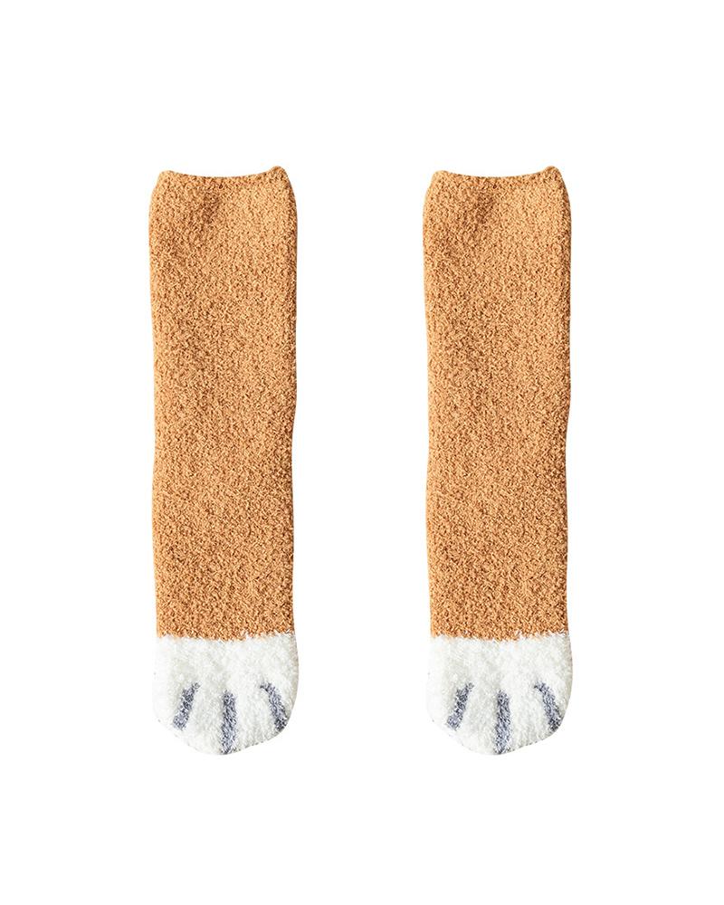

1Pair Paw Pattern Fluffy Socks, Style1