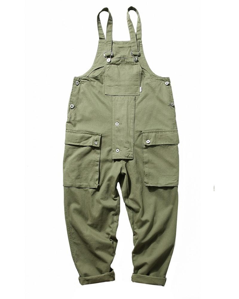 

Solid Strap Sleeveless Loose Overall Jumpsuit, Army green