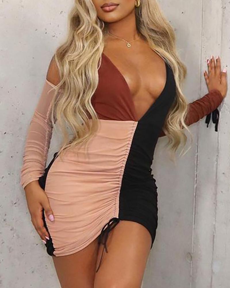 

Colorblock Cold Shoulder Bodycon Dress, Black