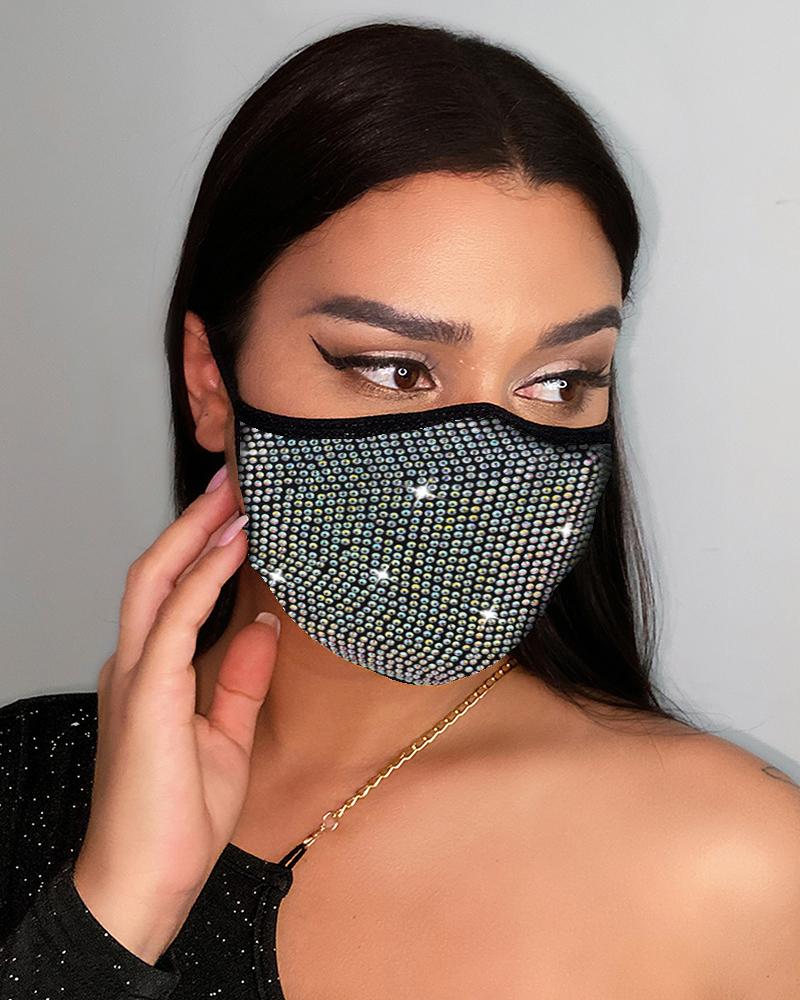 

Studded Colorblock Breathable Face Mask, Silver