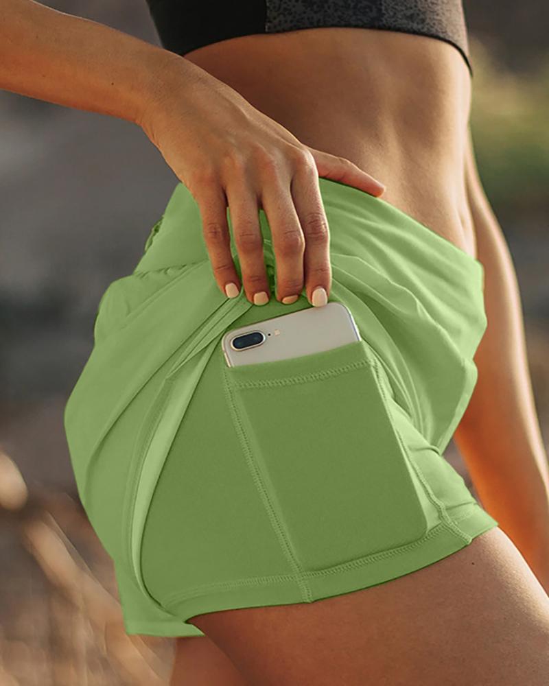 

Pocket Design High Waist Sporty Shorts, Green