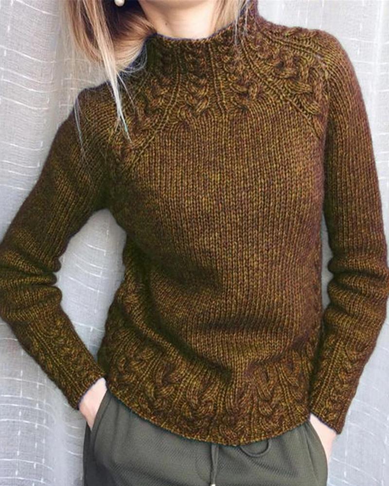 

Braided Long Sleeve Sweater, Khaki