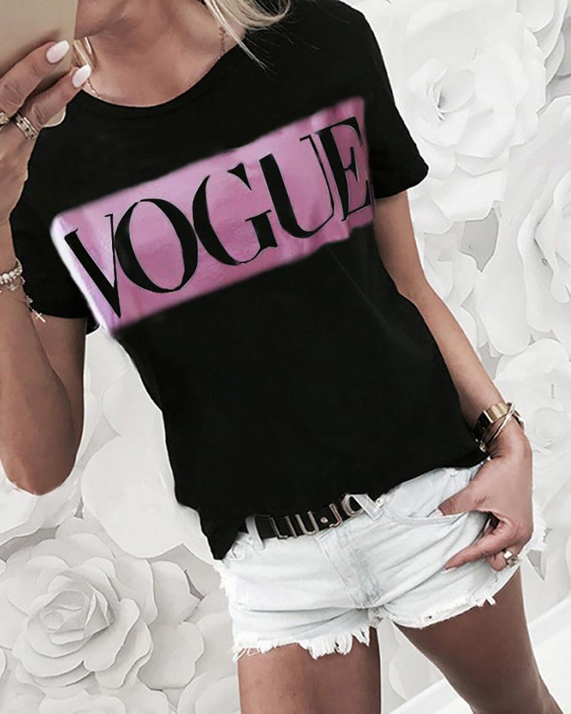 

Short Sleeve Letter Print Top, Hot pink
