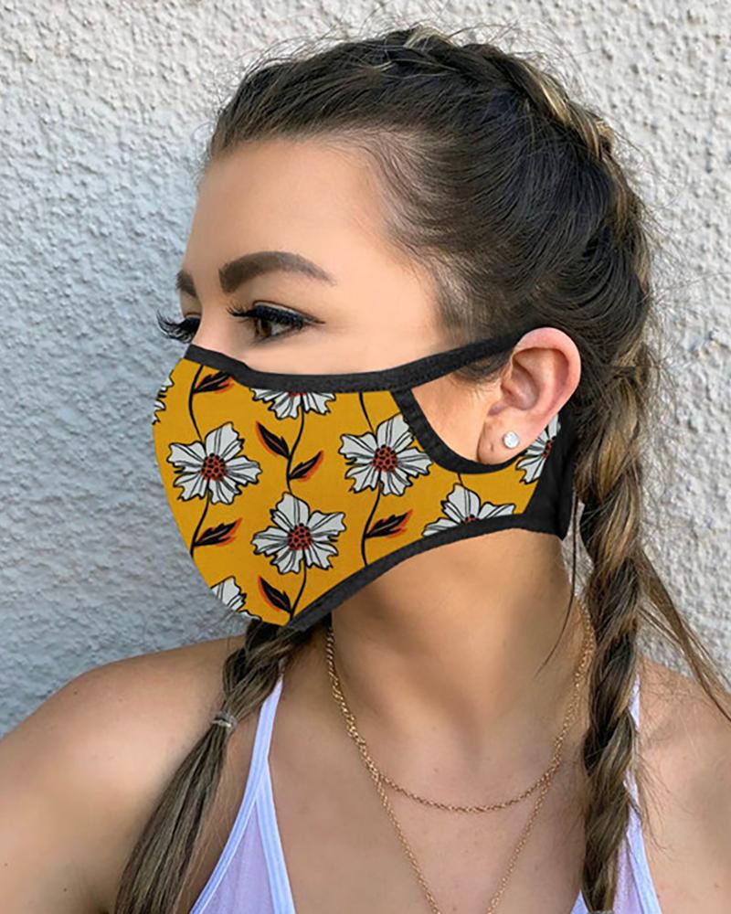 

Floral Leaf Print Breathable Mouth Mask, Yellow