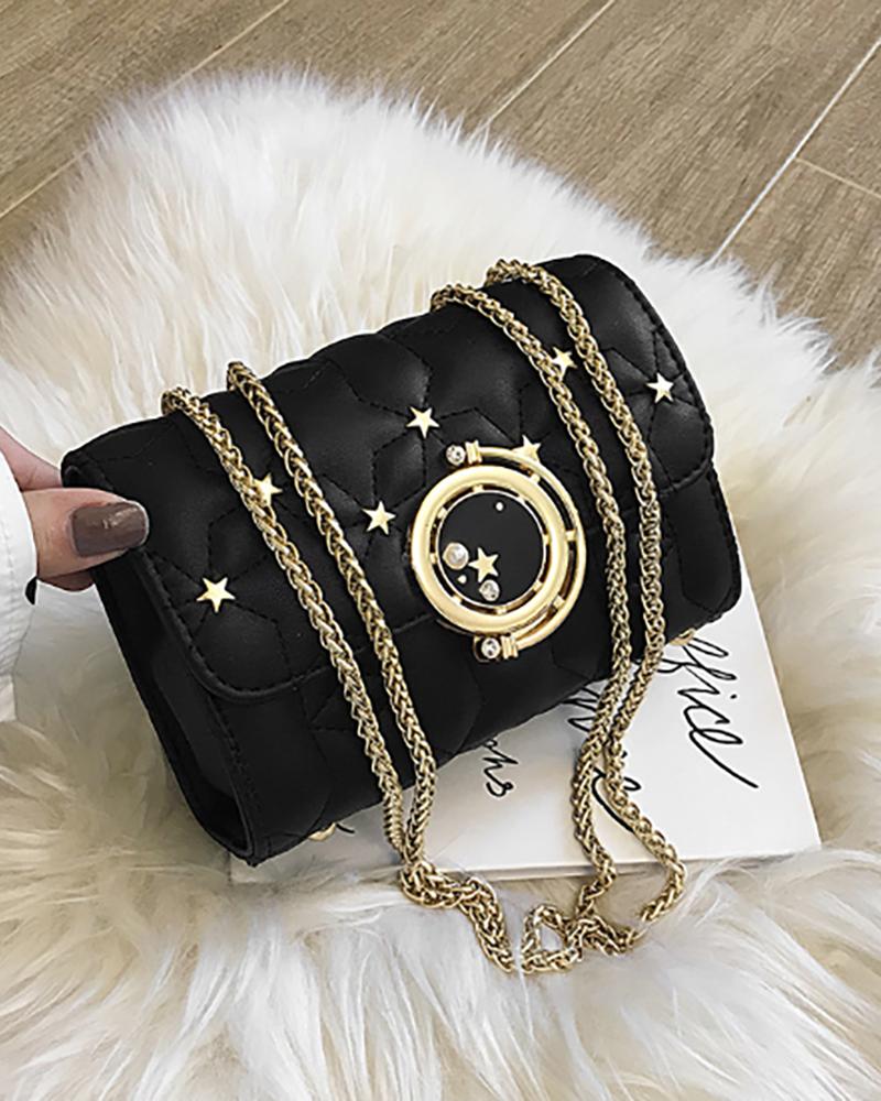 

Star Metal Decor Chain Shoulder Bag, Black