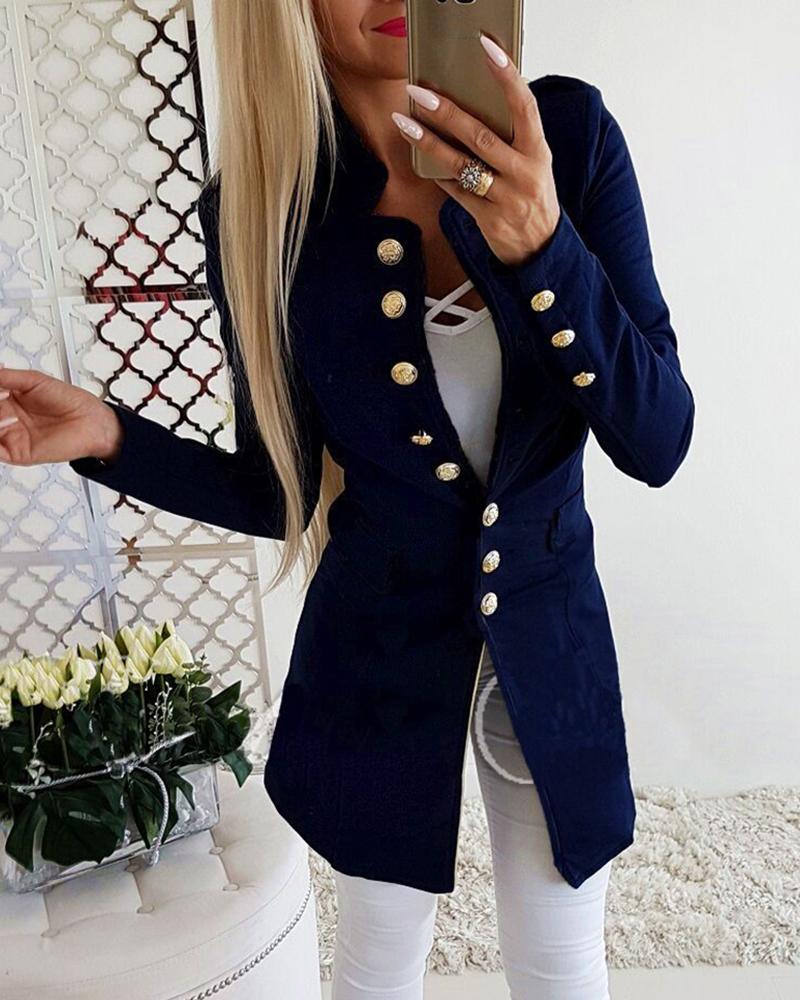 

Solid Single Breasted Pocket Blazer Coat, Blue