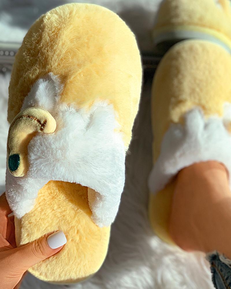 

Fruit Pattern Colorblock Fluffy Slippers, Yellow