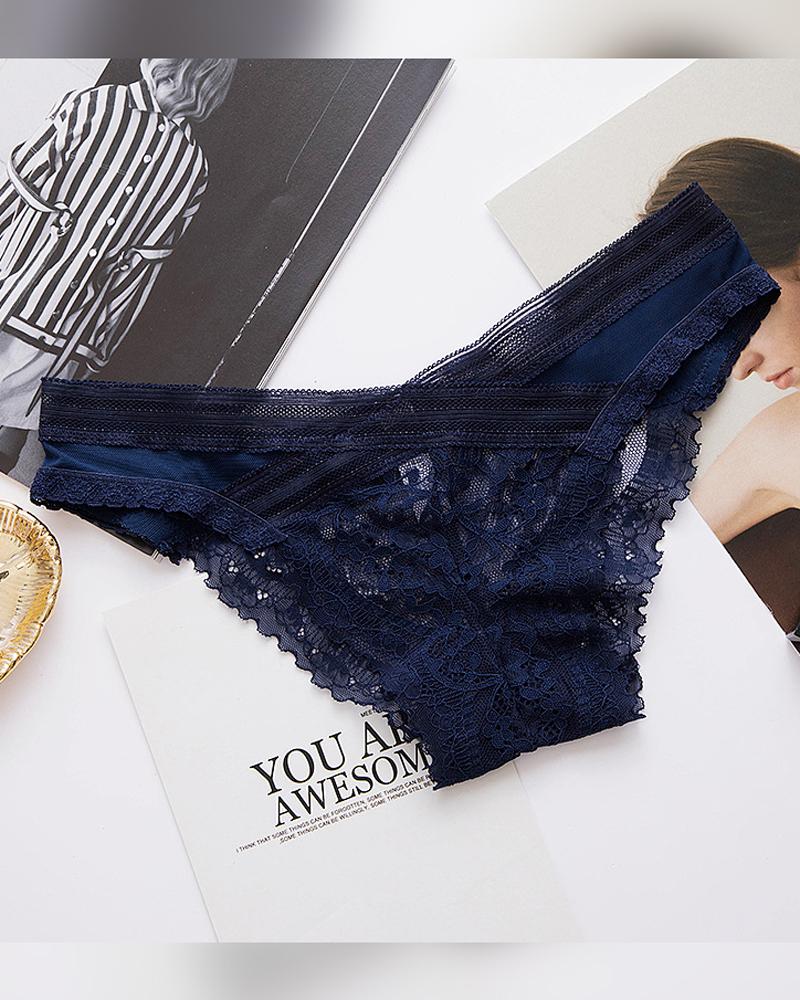 

Solid Lace Patchwork Skinny Panties, Purplish blue