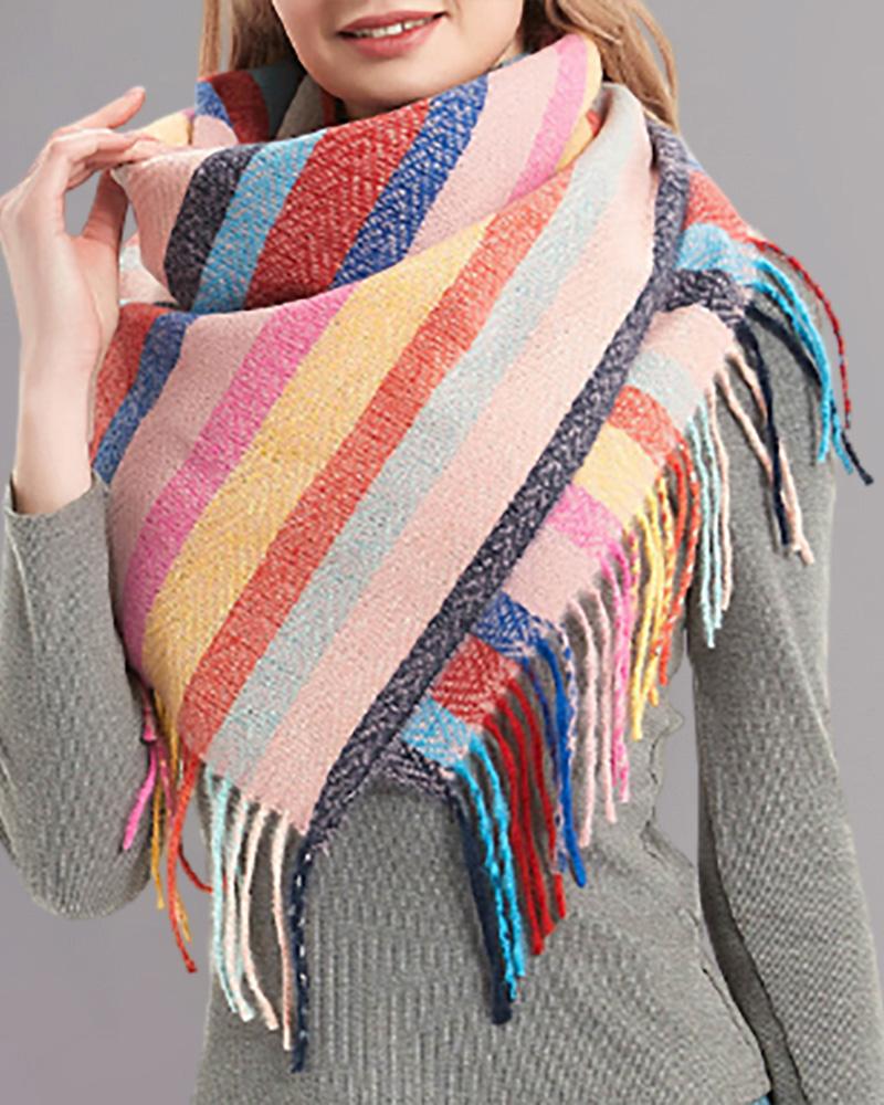 

Striped Colorblock Tassel Design Scarf, Style1