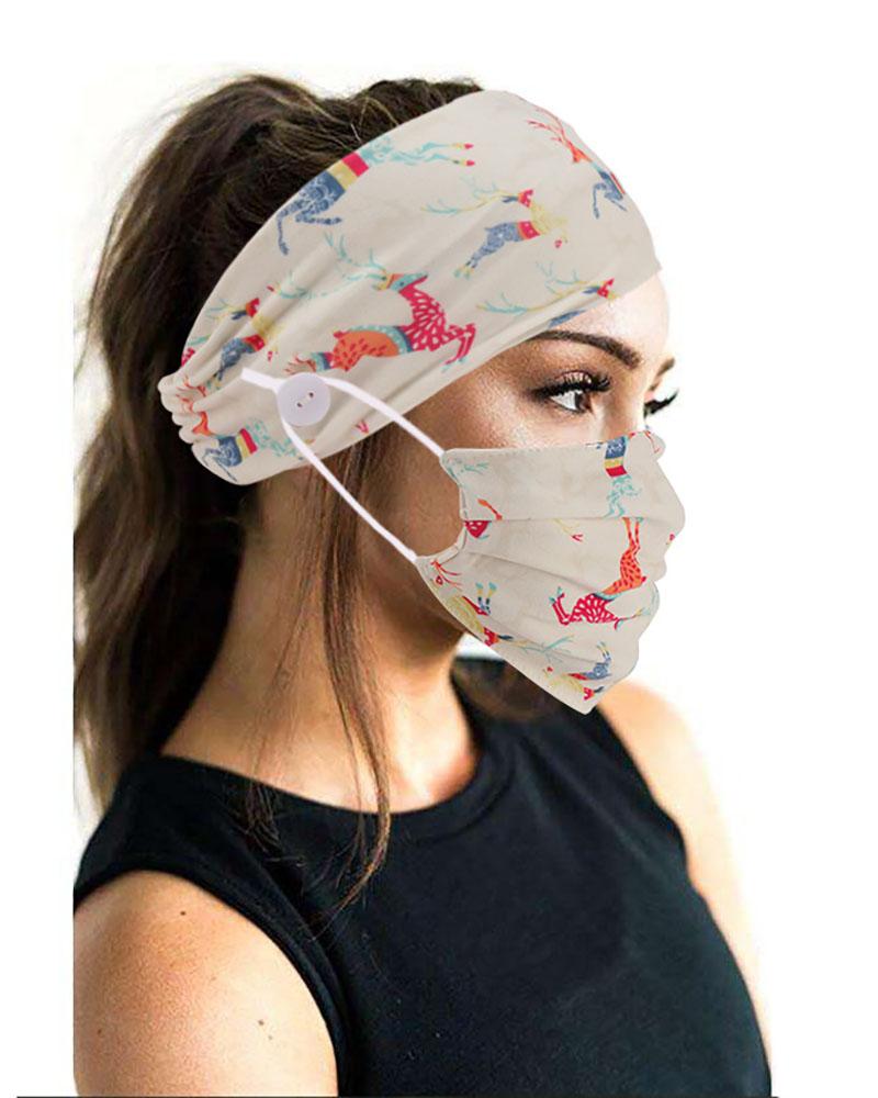 

Christmas Headband Elastic Facemask Holder With Mouth Mask, Apricot