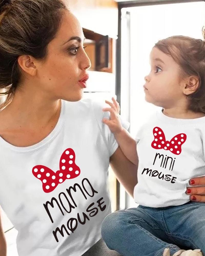 

Mommy & me Letter Bowknot Pattern Print Round Neck T-Shirt For Mom, White