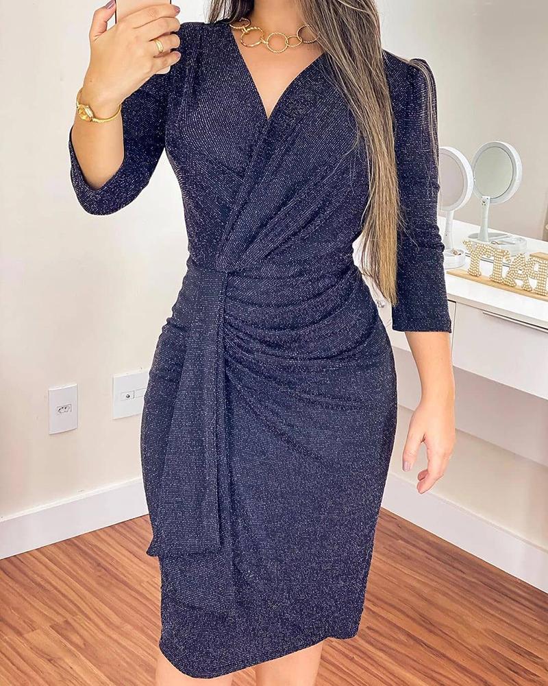 

Glitter Long Sleeve Bodycon Dress, Purplish blue