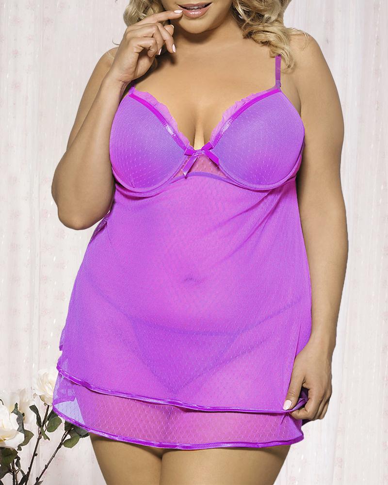 

Bowknot Sheer Mesh Babydoll, Purple