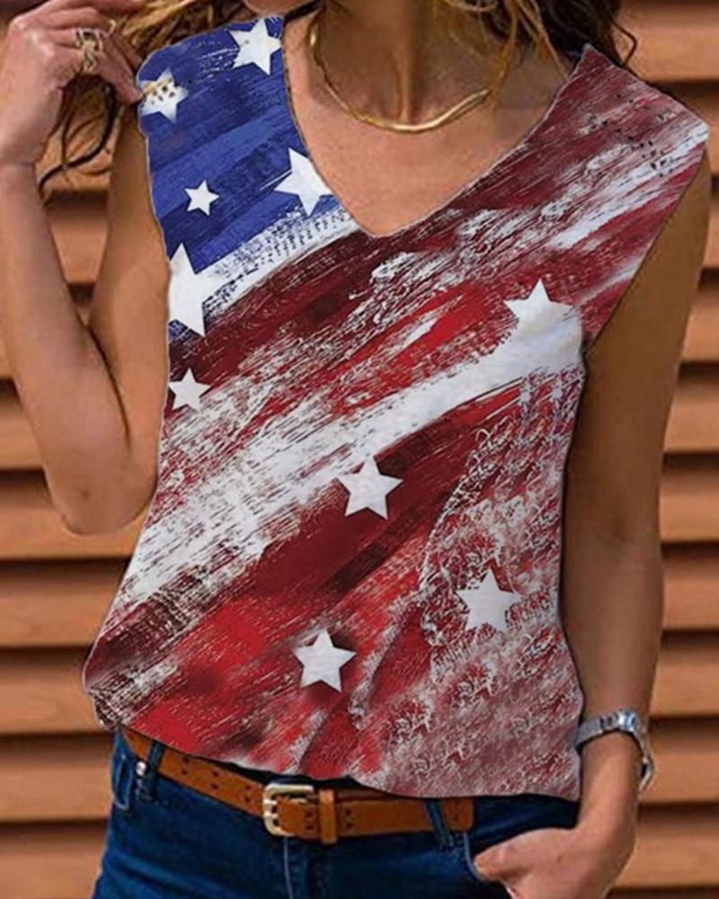 

Flag Print Sleeveless Loose Tanks, Style2