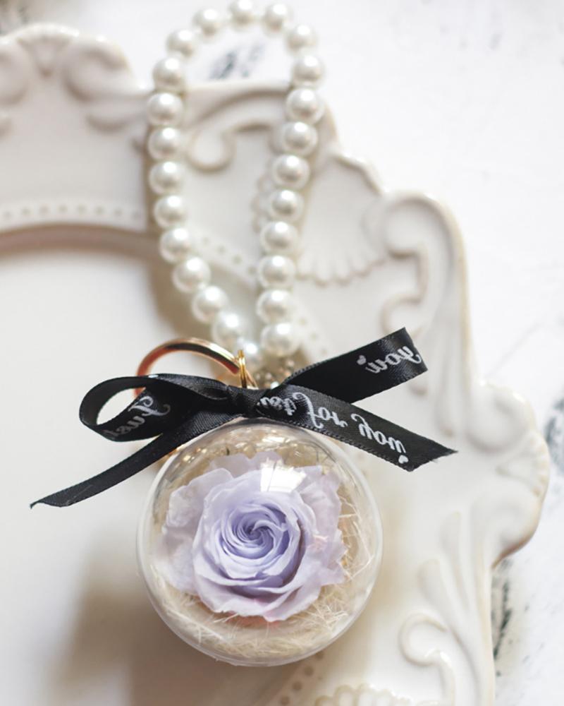 

Transparent Ball Eternal Rose Beaded Keychain, Light purple