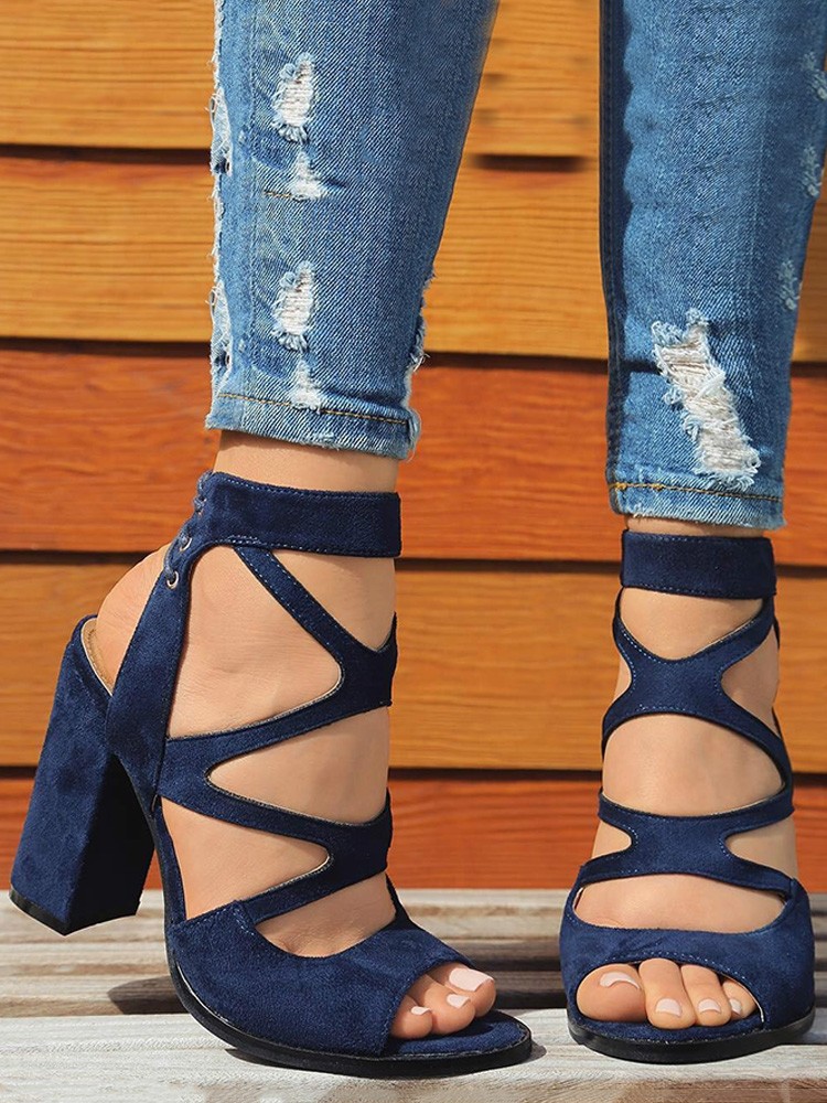 Peep Toe Crisscross Chunky Heeled Sandals Online. Discover hottest