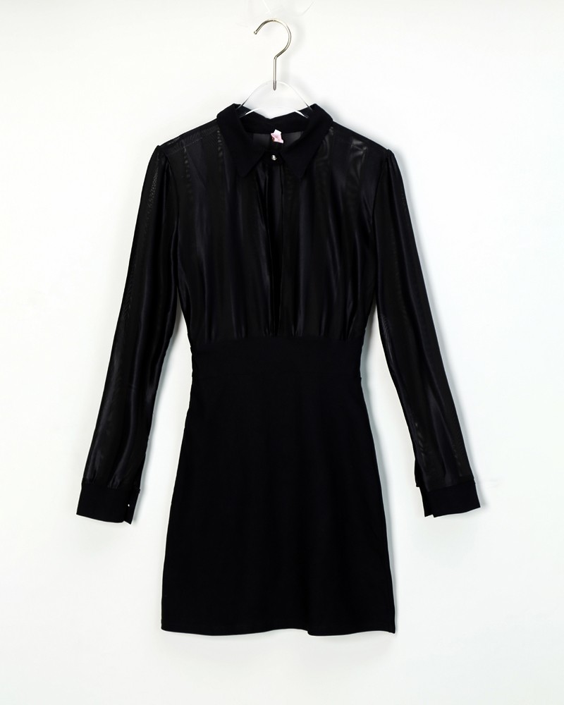 sheer mesh & stripes keyhole front bodycon dress