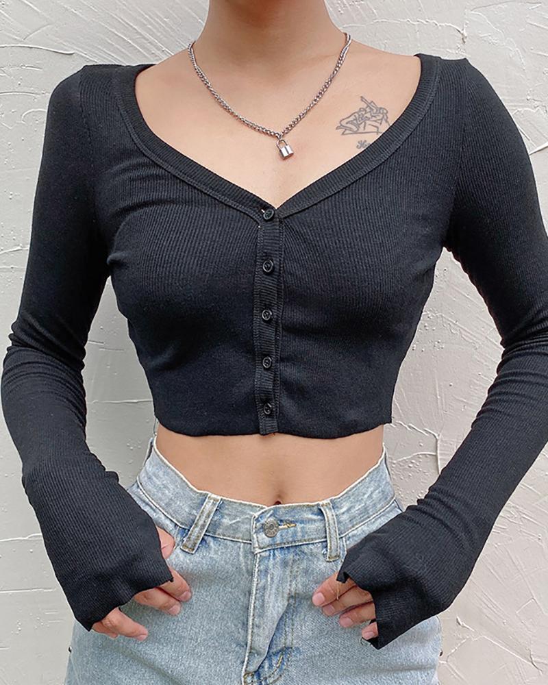 

Solid Knitted Long Sleeve Women Top, Black