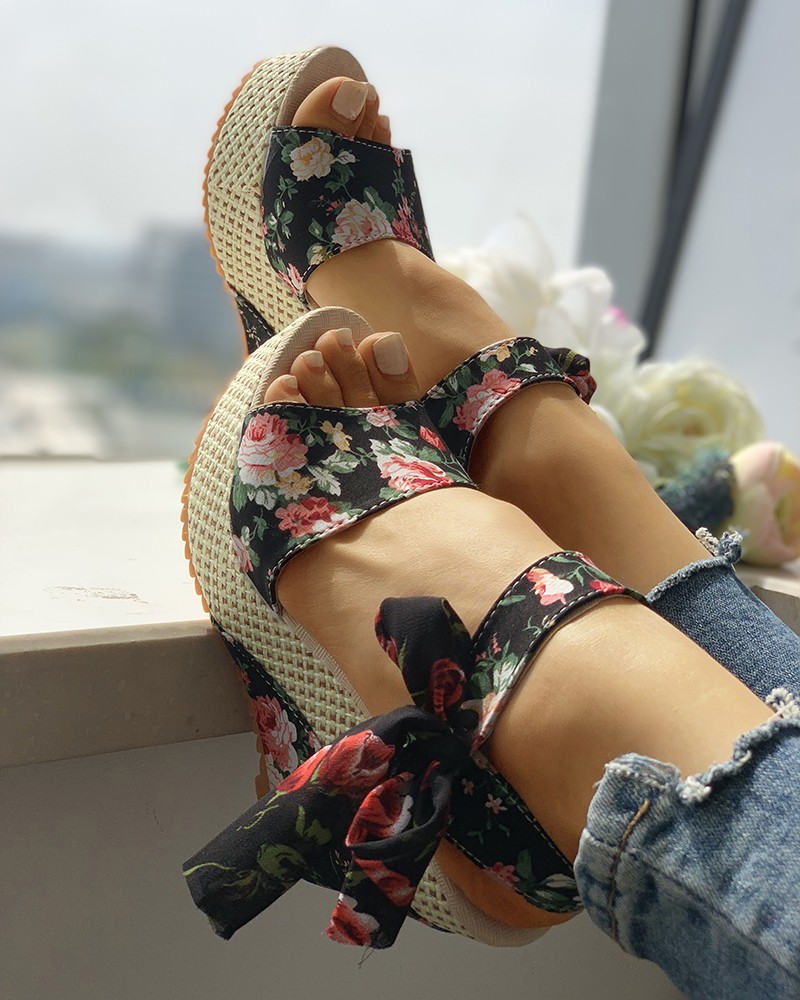 bowknot design platform espadrille wedge sandals