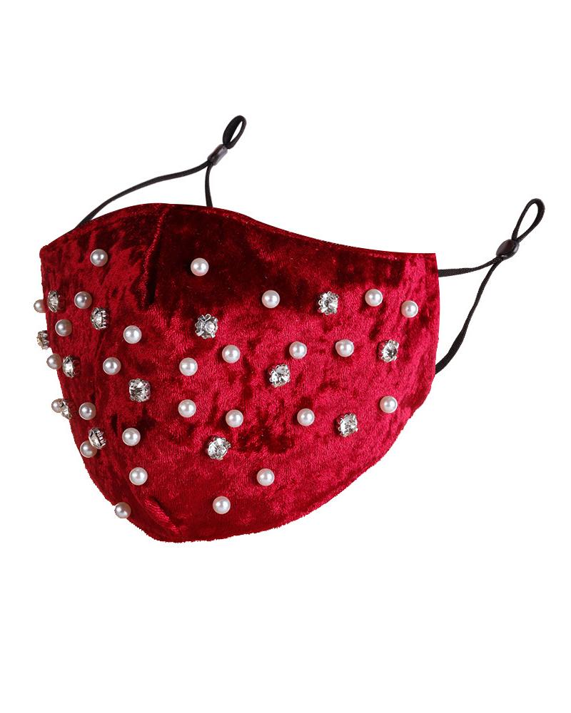 

Studded Beaded Velvet Breathable Face Mask, Wine red