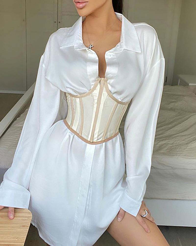 

Plain Long Sleeve Shirt Dress, White