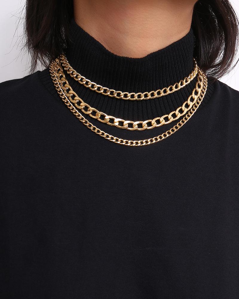

Simple Chain Layered Pendant Necklace, Gold