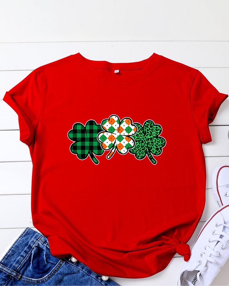 

Clover Print Casual T-shirt, Red