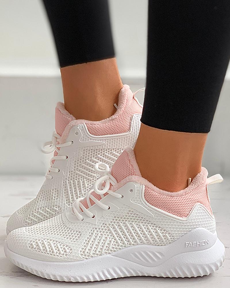 

Colorblock Lace-up Warm Sneaker, White