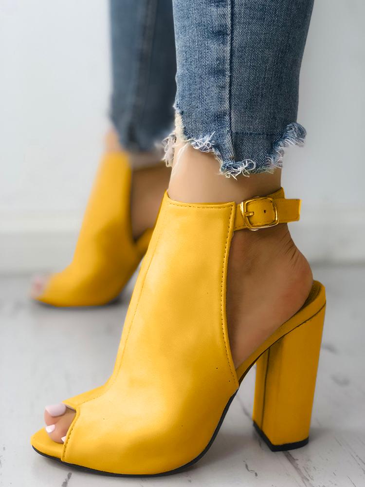 Solid Suede Peep Toe Slingback Chunky Heels