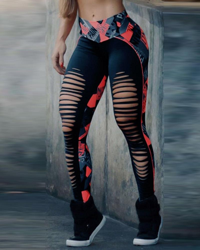 

Colorblock High Waist Ladder Cutout Sports Leggings, Black