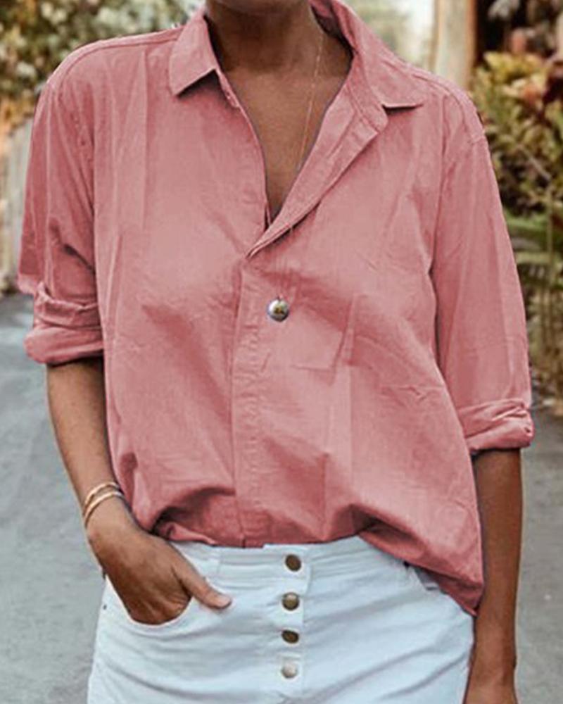 

Casual Turn-Down Collar Shirt, Pink