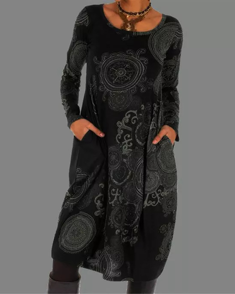 

Plus Size Colorblock Pocket Design Long Sleeve Dress, Gray