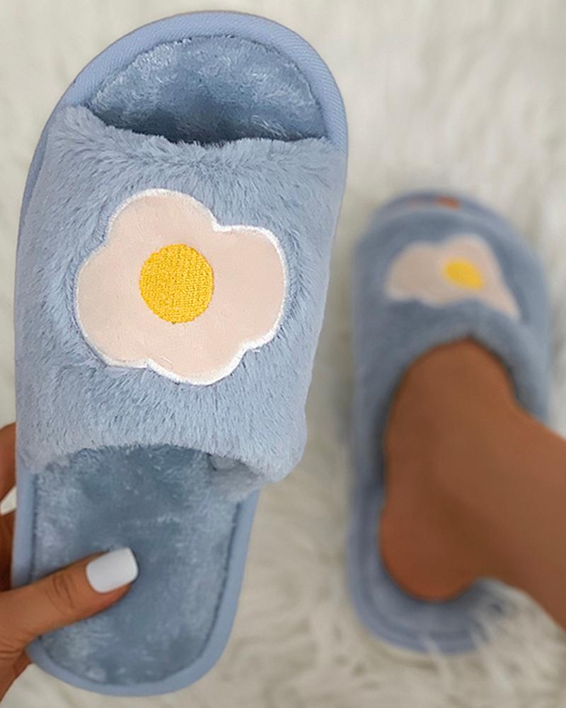 

Egg Pattern Fluffy Slippers, Gray