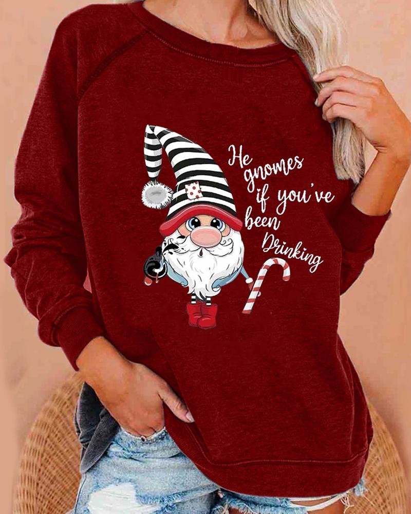 

Christmas Santa Print Long Sleeve Sweatshirt, Red