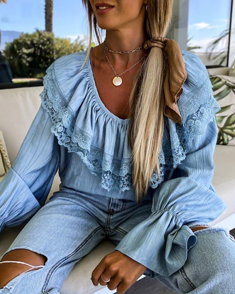 

One Shoulder Ruffles Hem Casual Top, Blue