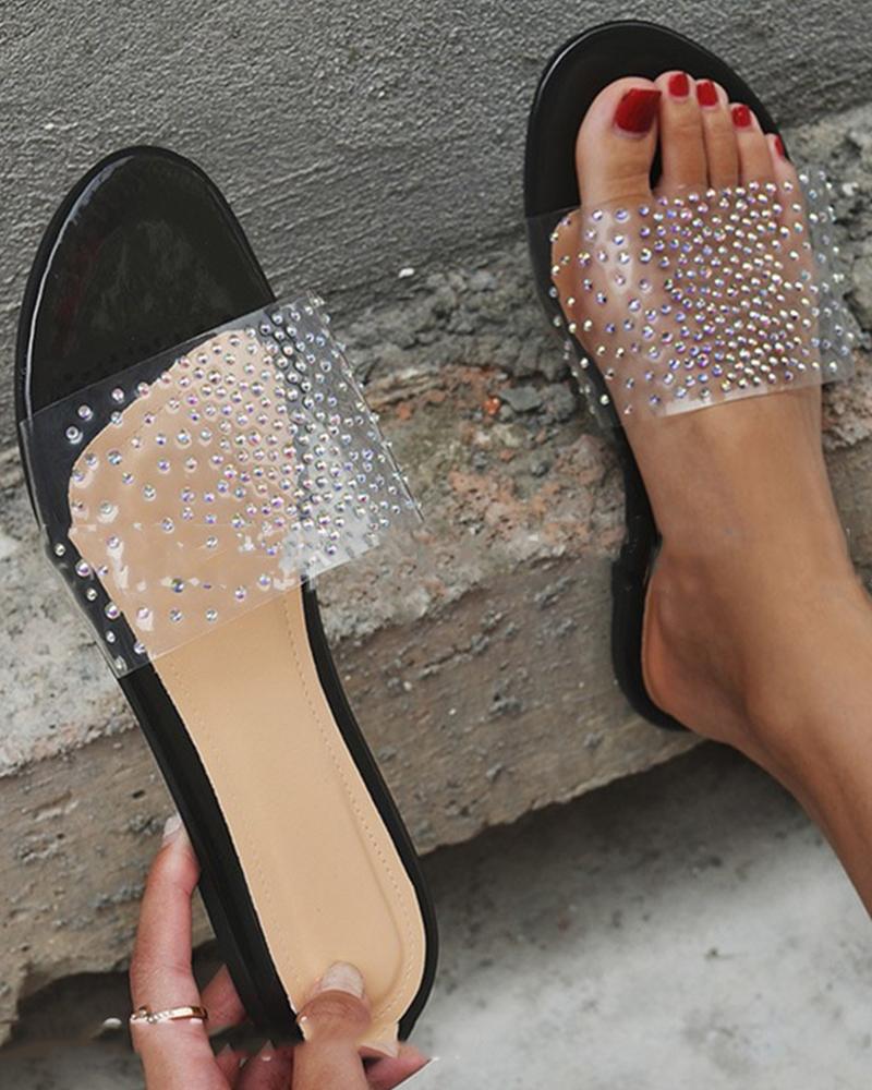

Starry Upper PVC Upper Open-toe Flat Sandals, Black
