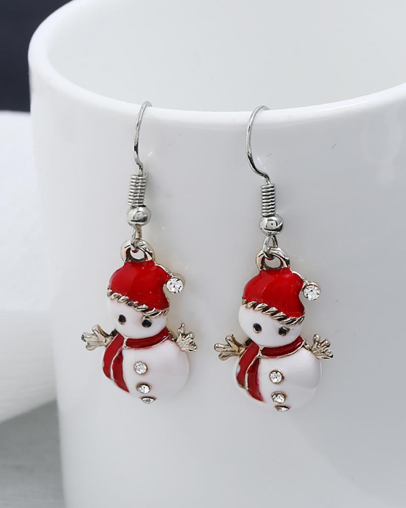 

Christmas Snowman Pattern Studded Drop Earrings, White